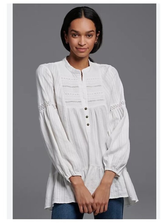 Anthropologie Tops - By Anthropologie Haley Embroidered Lace Tunic Blouse Ivory Size Large EUC